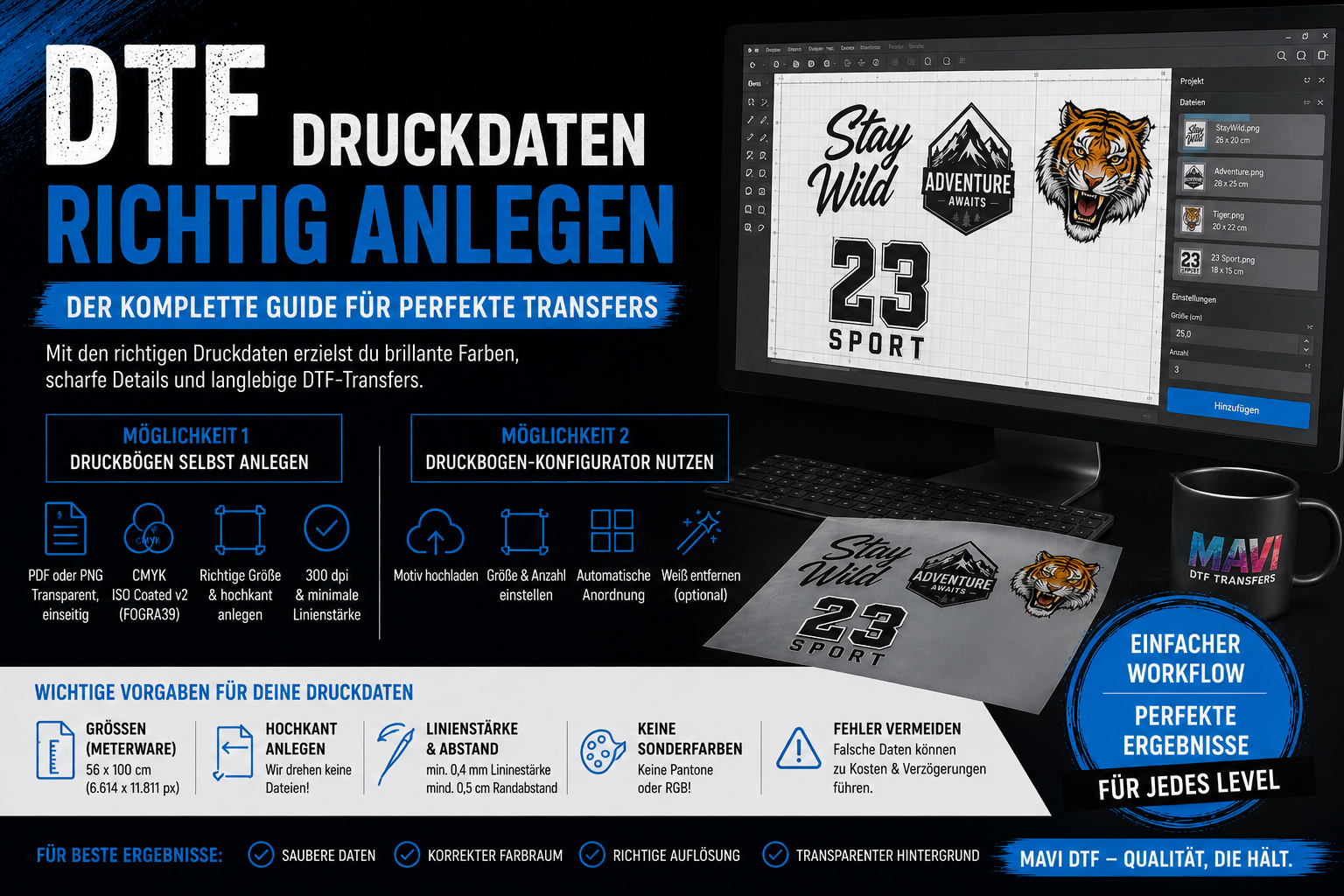 DTF Druckdaten richtig anlegen – Der komplette MAVI Guide für perfekte DTF-Transfers