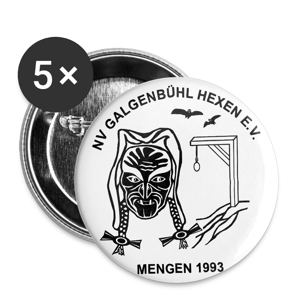 Galgenbühl Hexen Buttons klein 25 mm (5er Pack) - Weiß